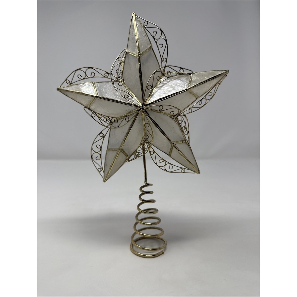 Vintage Capiz Shell Gold Star Christmas Tree Topper Gold Filigree Handcrafted US